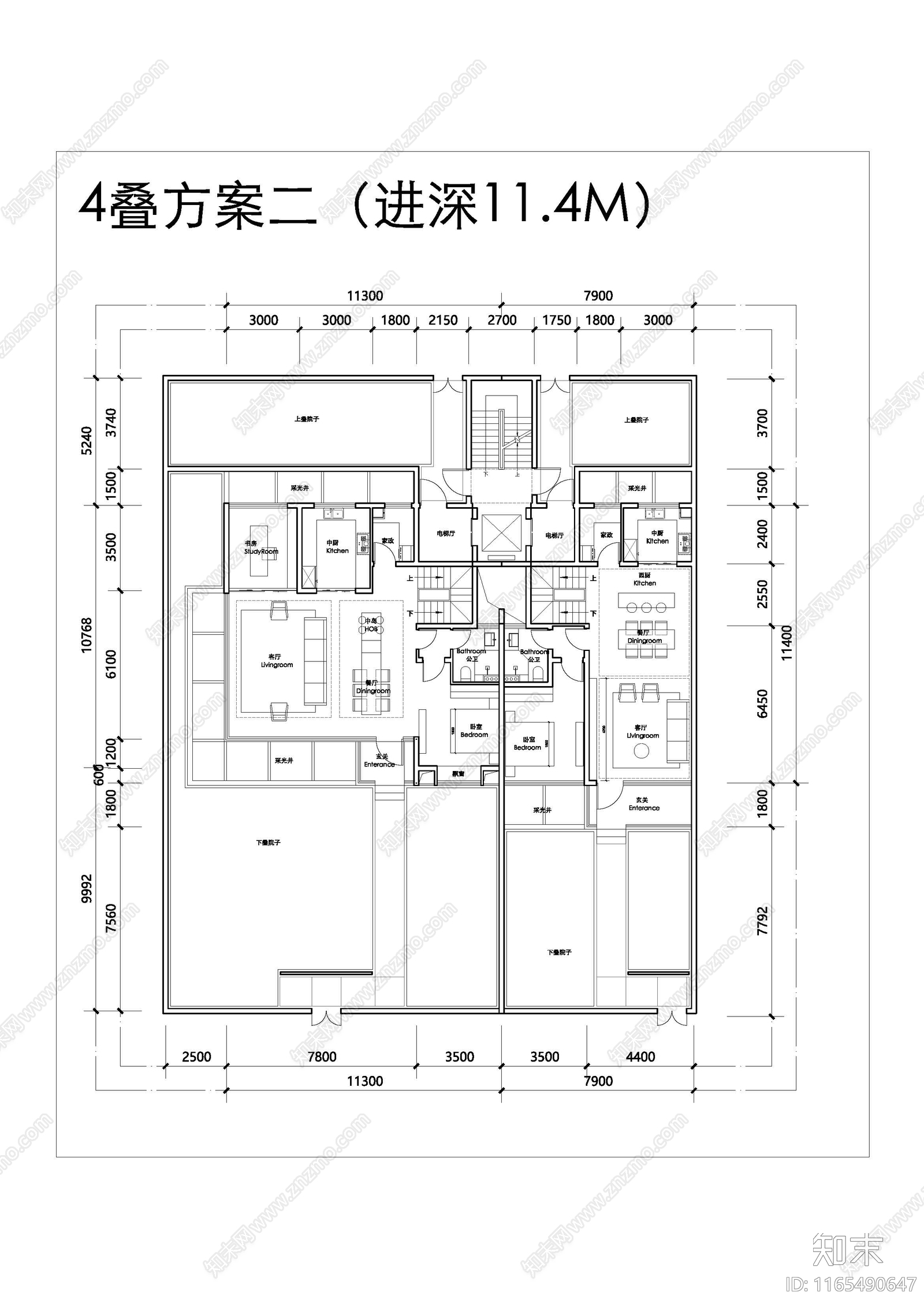 现代新中式别墅建筑施工图下载【ID:1165490647】