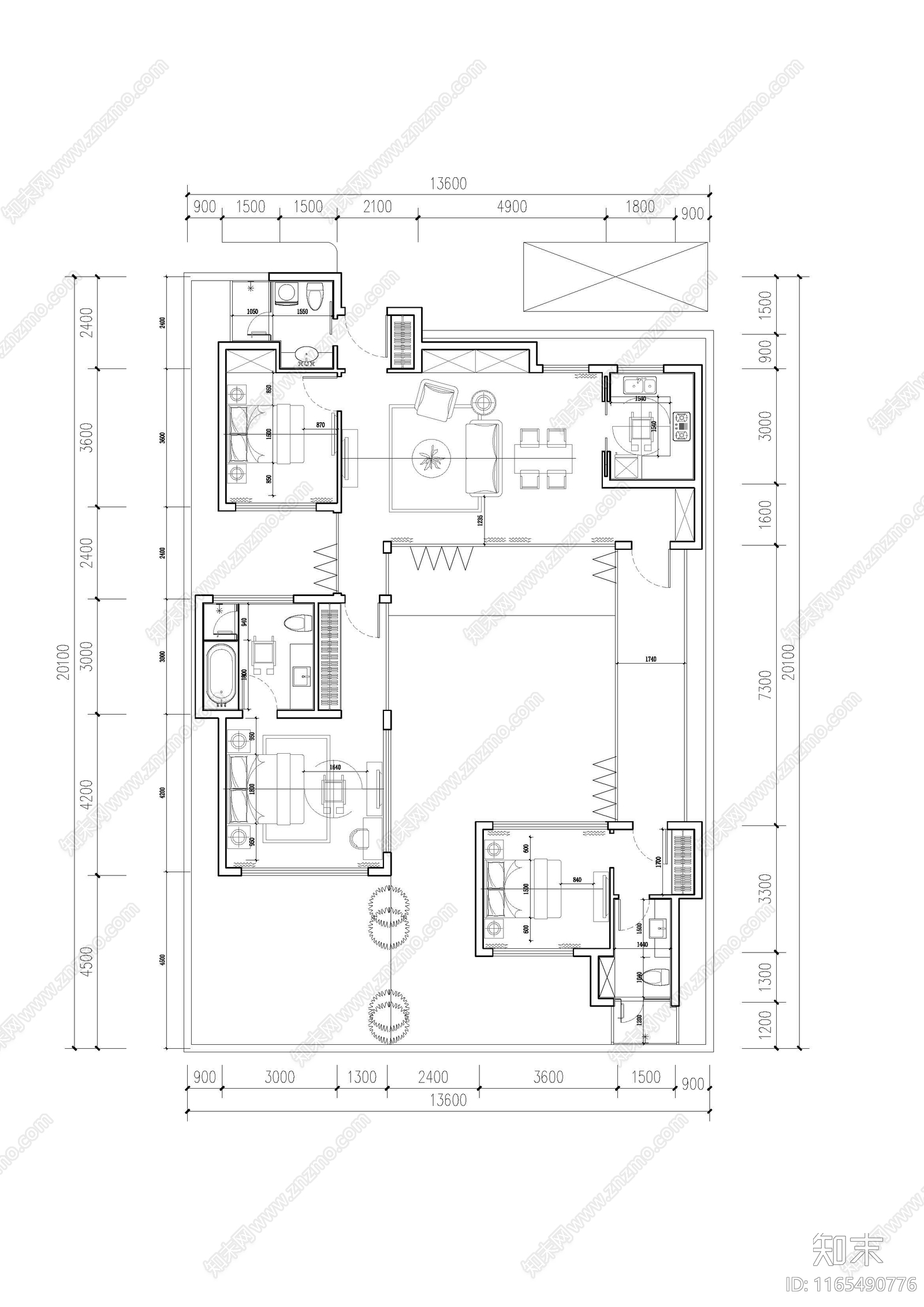 现代新中式别墅建筑施工图下载【ID:1165490776】
