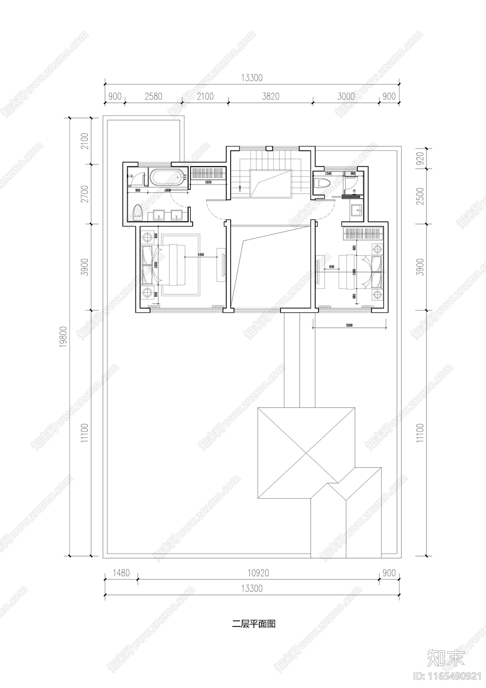 现代新中式别墅建筑cad施工图下载【ID:1165490921】