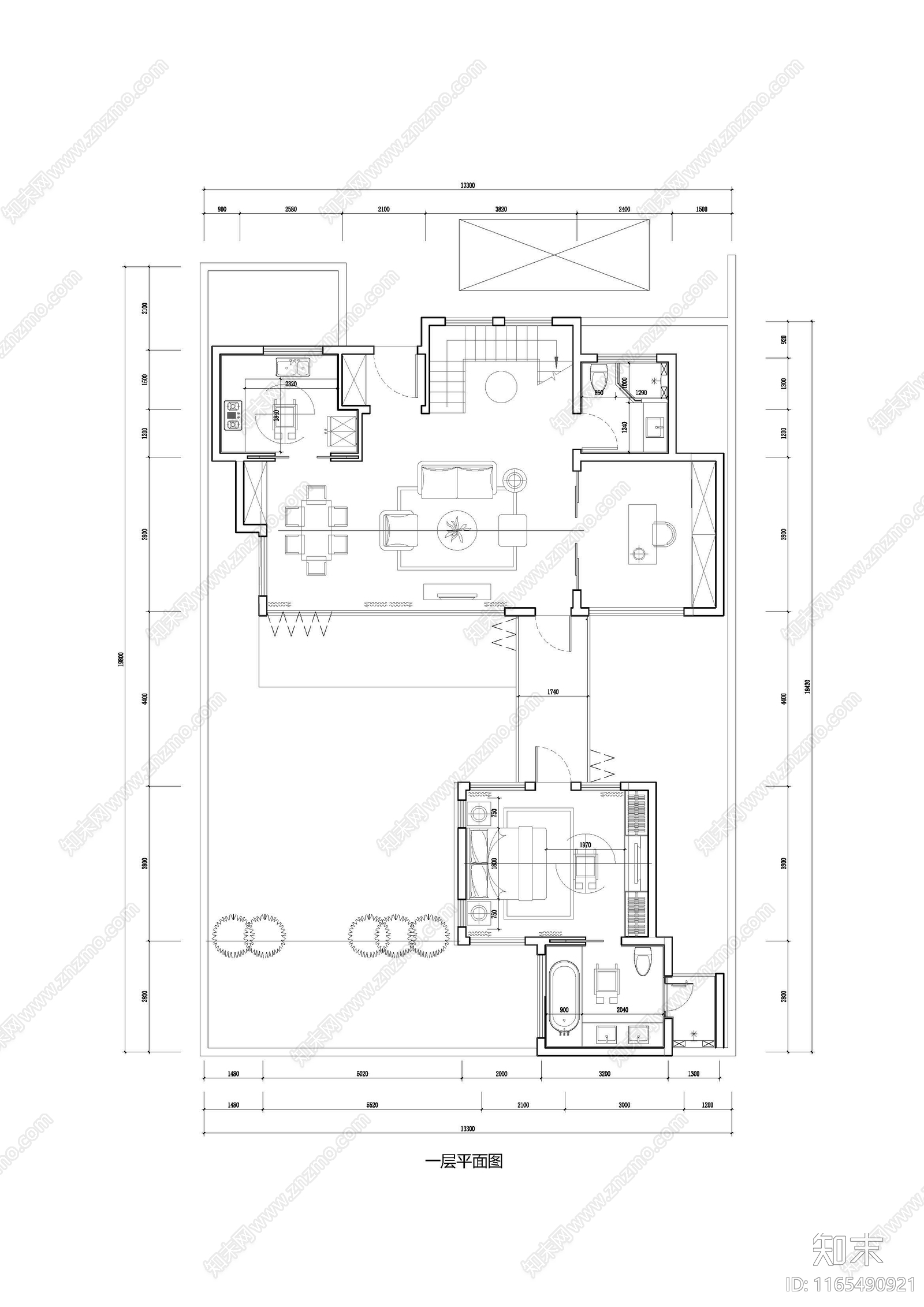 现代新中式别墅建筑cad施工图下载【ID:1165490921】