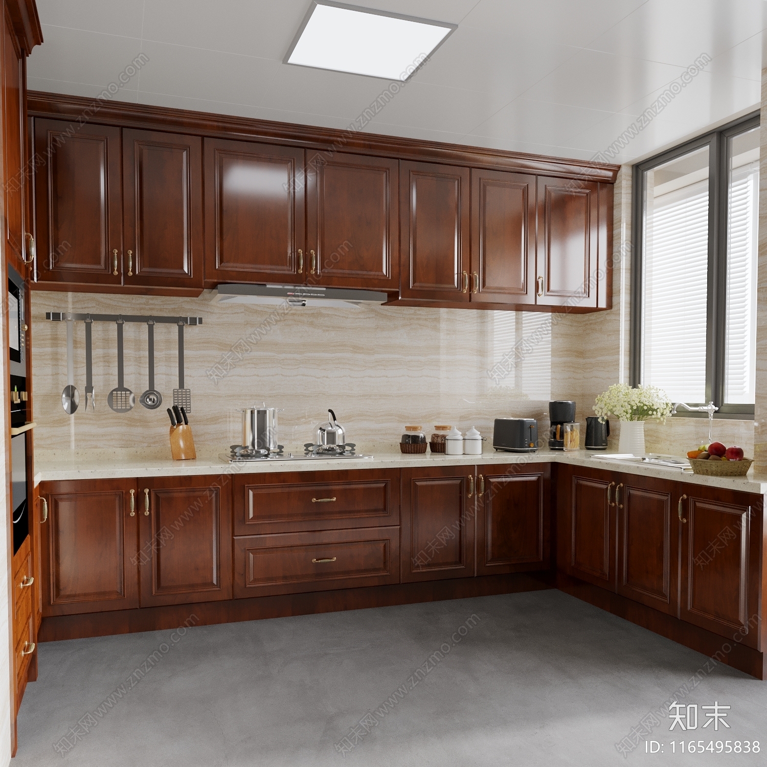 新中式欧式开放式厨房3D模型下载【ID:1165495838】