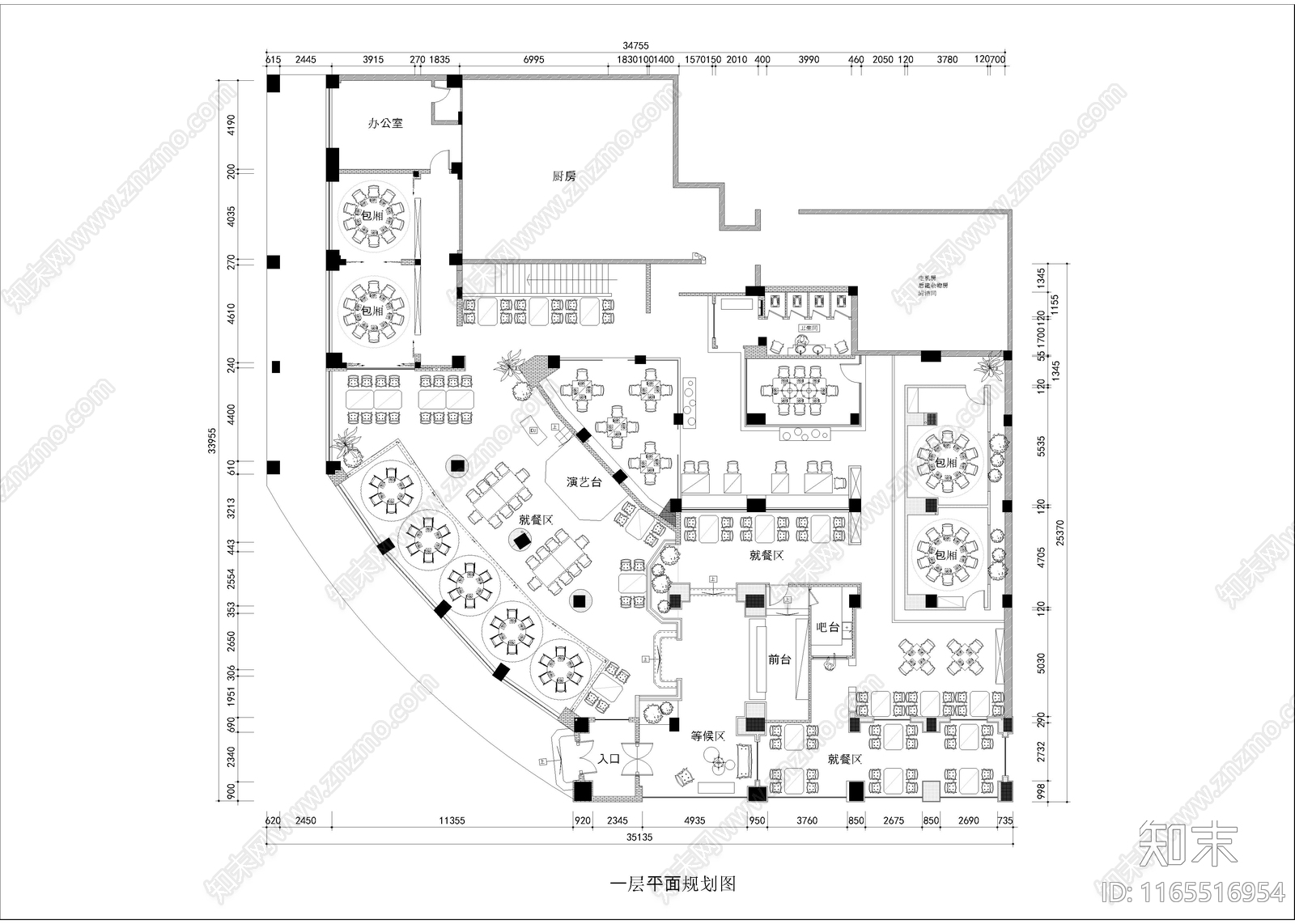 现代中餐厅cad施工图下载【ID:1165516954】