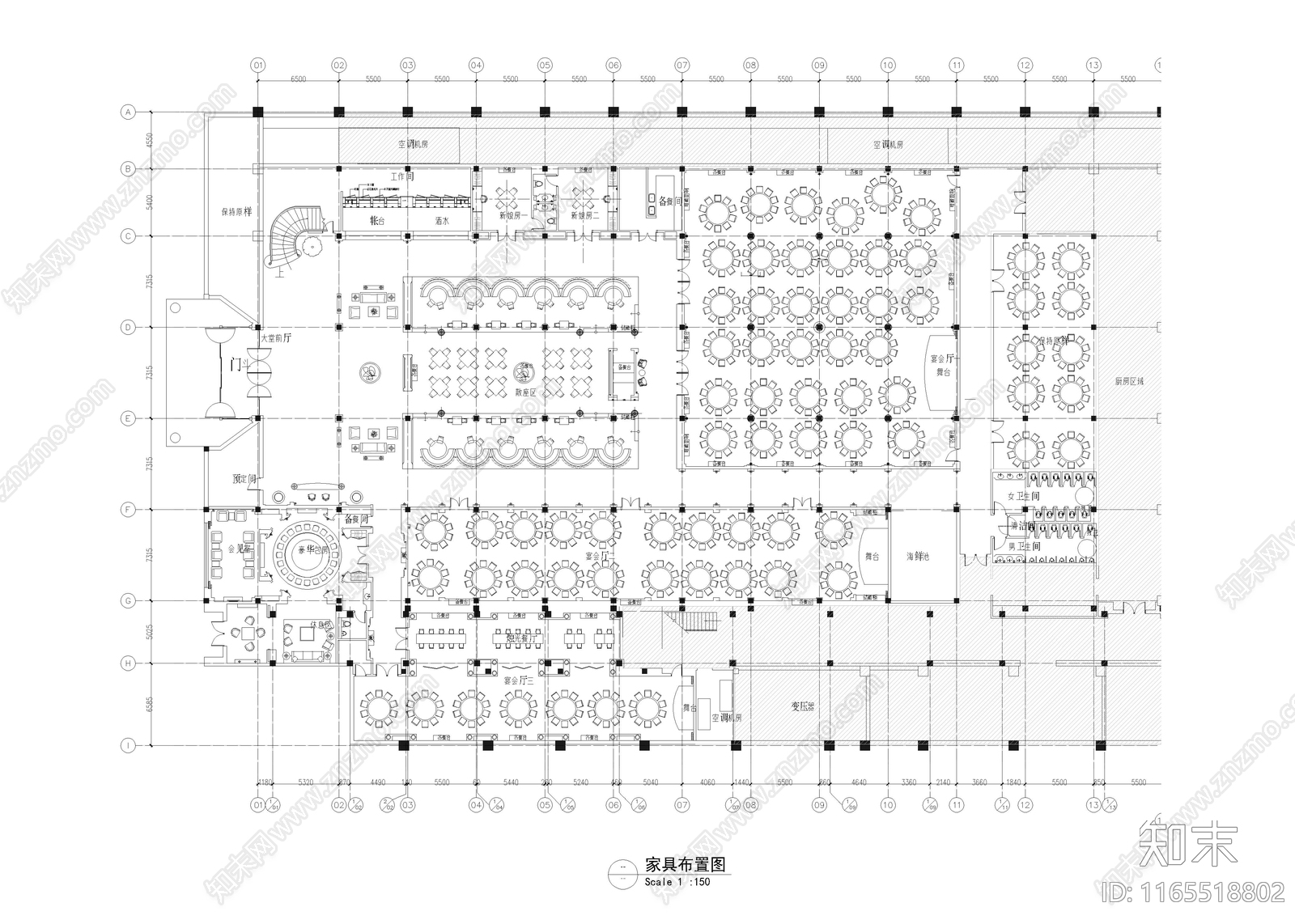 现代欧式中餐厅施工图下载【ID:1165518802】