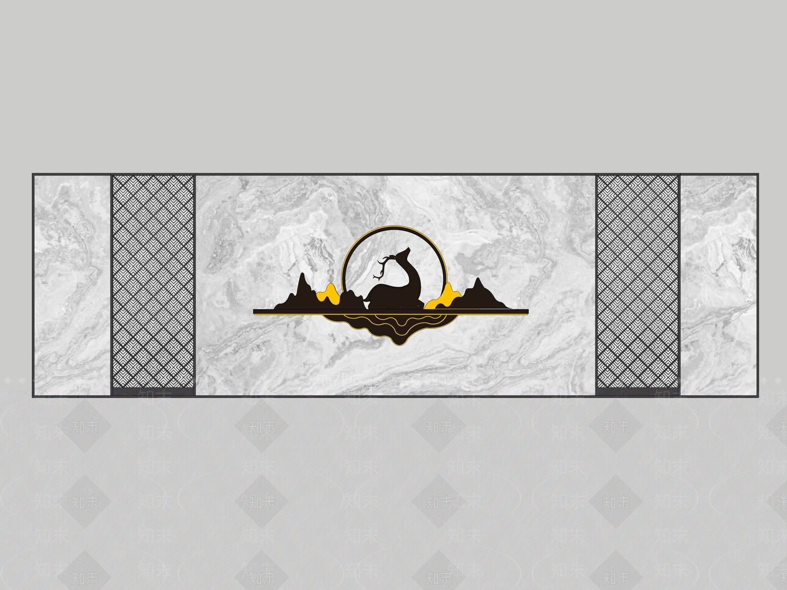 新中式景墙SU模型下载【ID:1165530102】