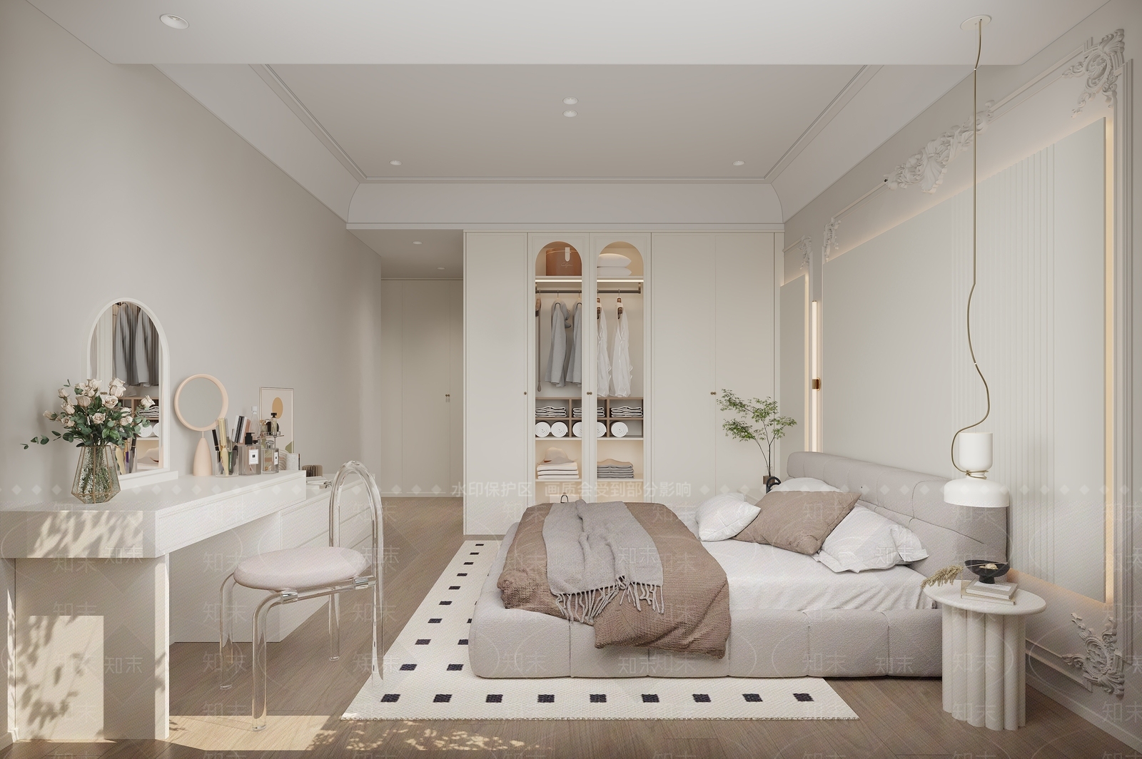 白色梳妆台梳妆台3D模型下载【ID:1227477535】