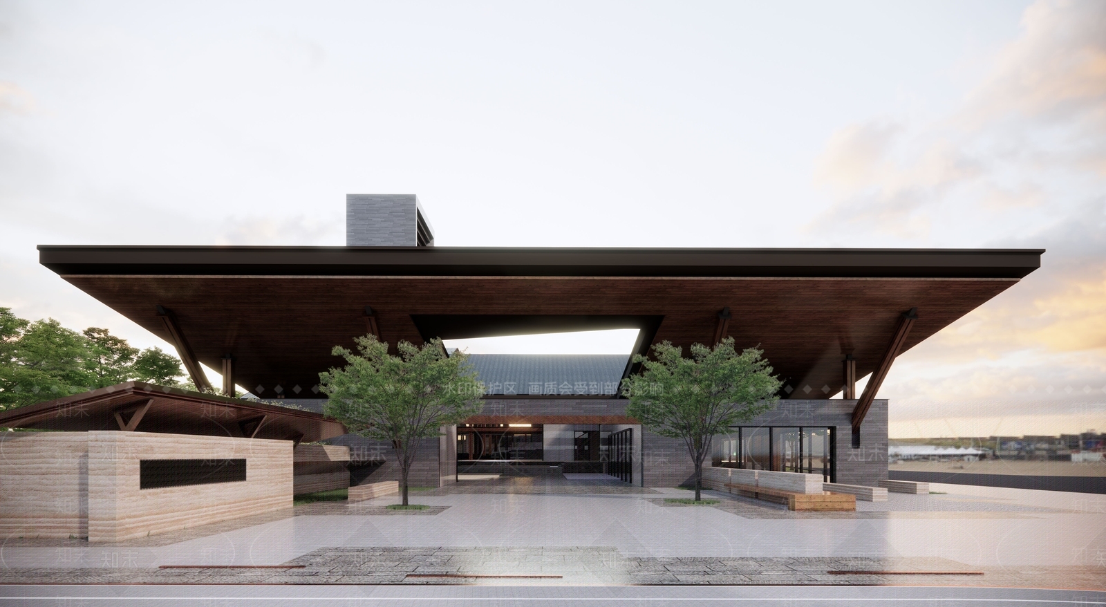 新中式现代展览馆建筑SU模型下载【ID:1165549748】
