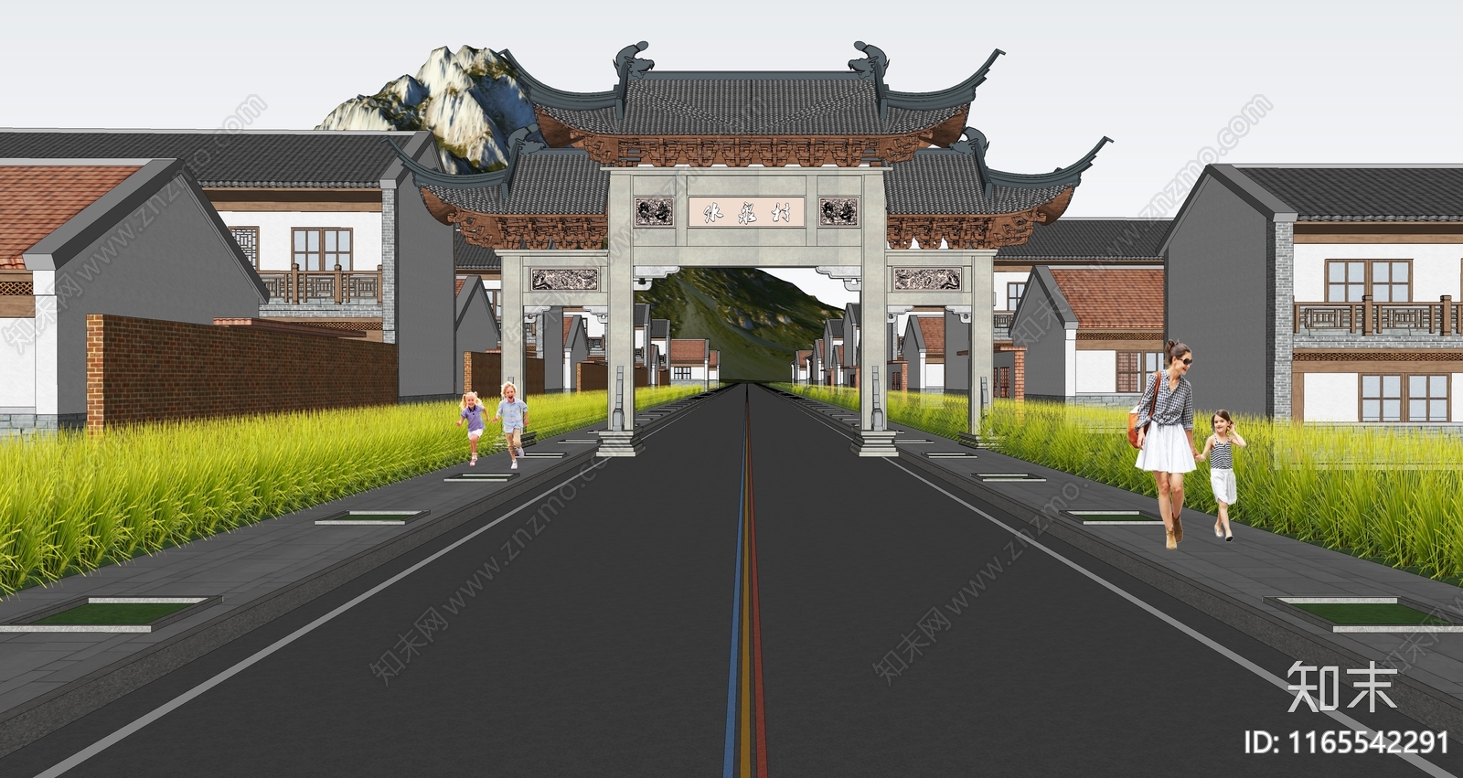 中式现代道路SU模型下载【ID:1165542291】