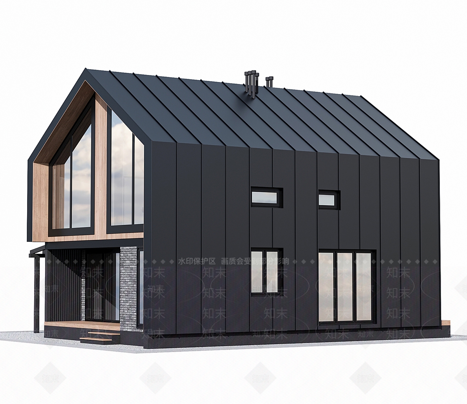 现代中式别墅外观3D模型下载【ID:1165542629】