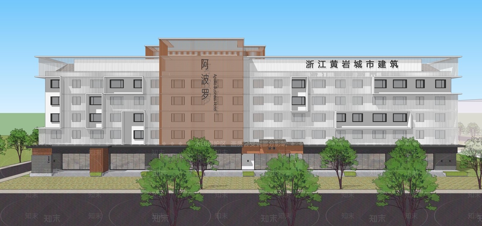 现代简约酒店建筑SU模型下载【ID:1165543087】