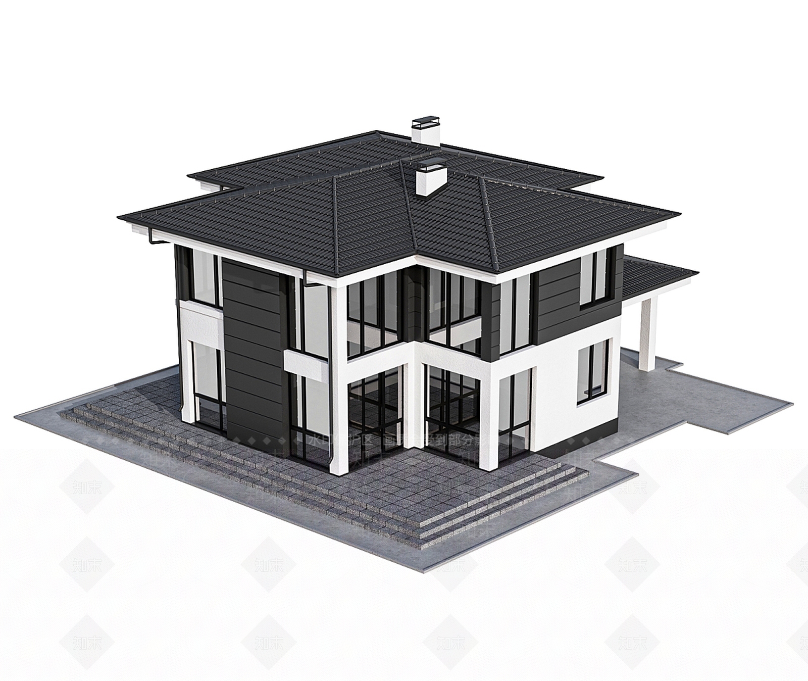 现代轻奢别墅外观3D模型下载【ID:1165543390】