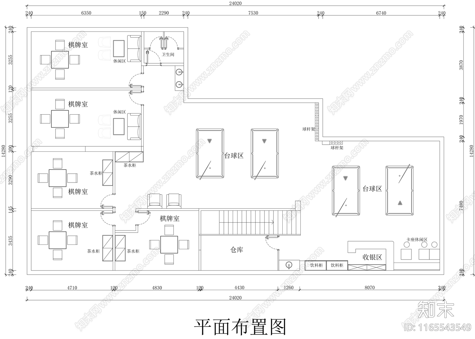 现代棋牌室施工图下载【ID:1165543549】