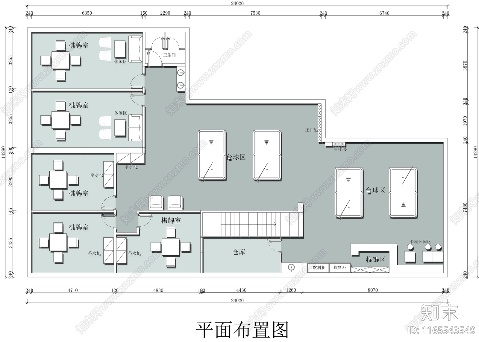 现代棋牌室施工图下载【ID:1165543549】