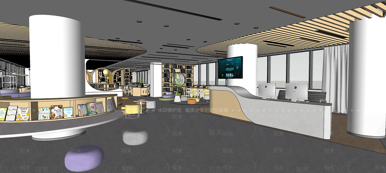 现代简约图书馆SU模型下载【ID:1165549453】