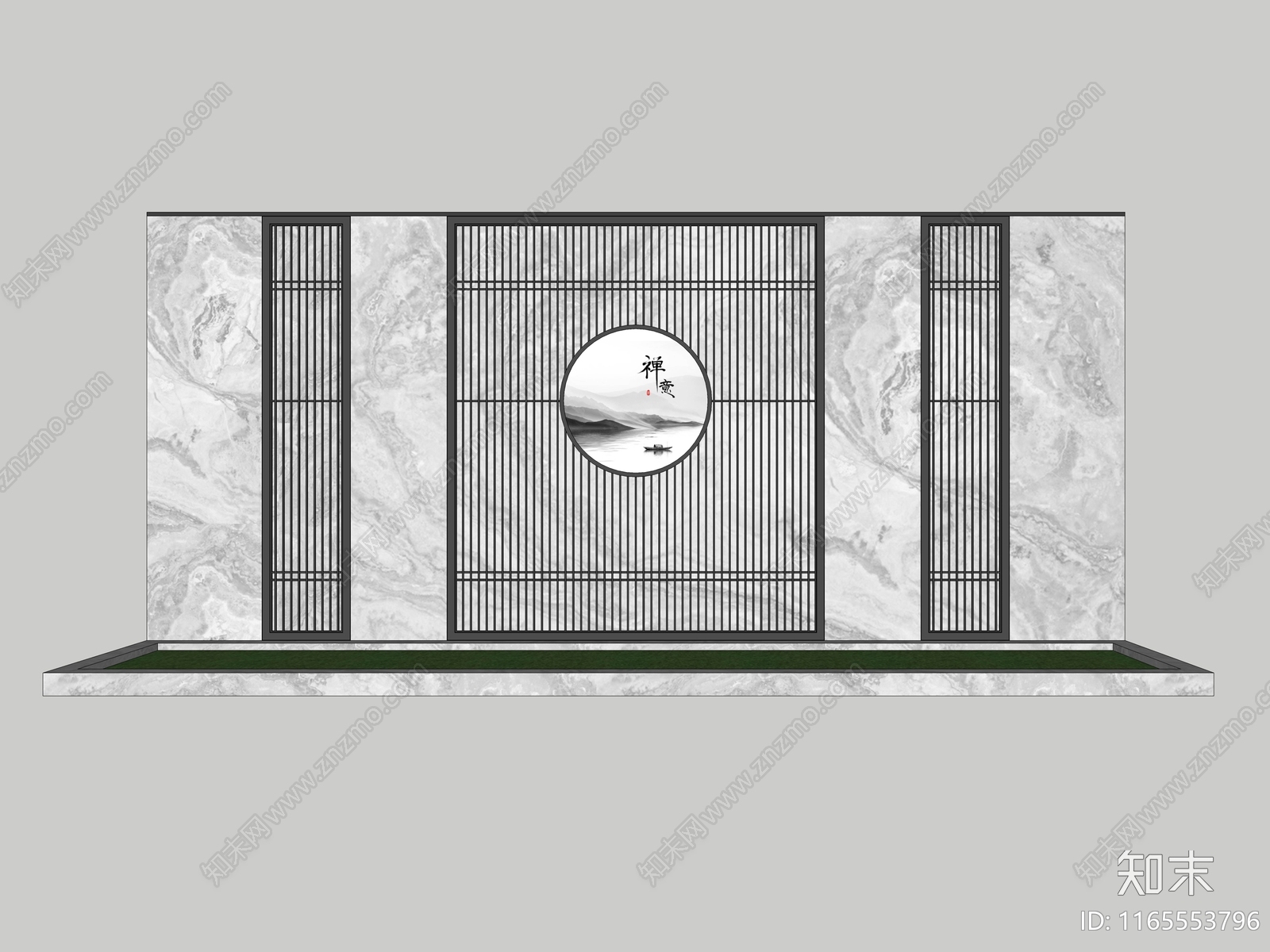 新中式景墙SU模型下载【ID:1165553796】