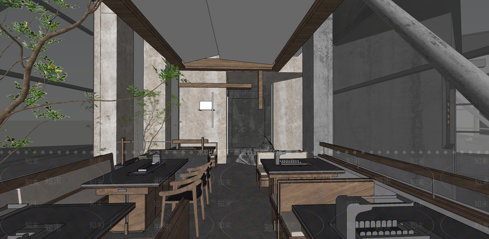 新中式现代餐饮建筑SU模型下载【ID:1165577759】