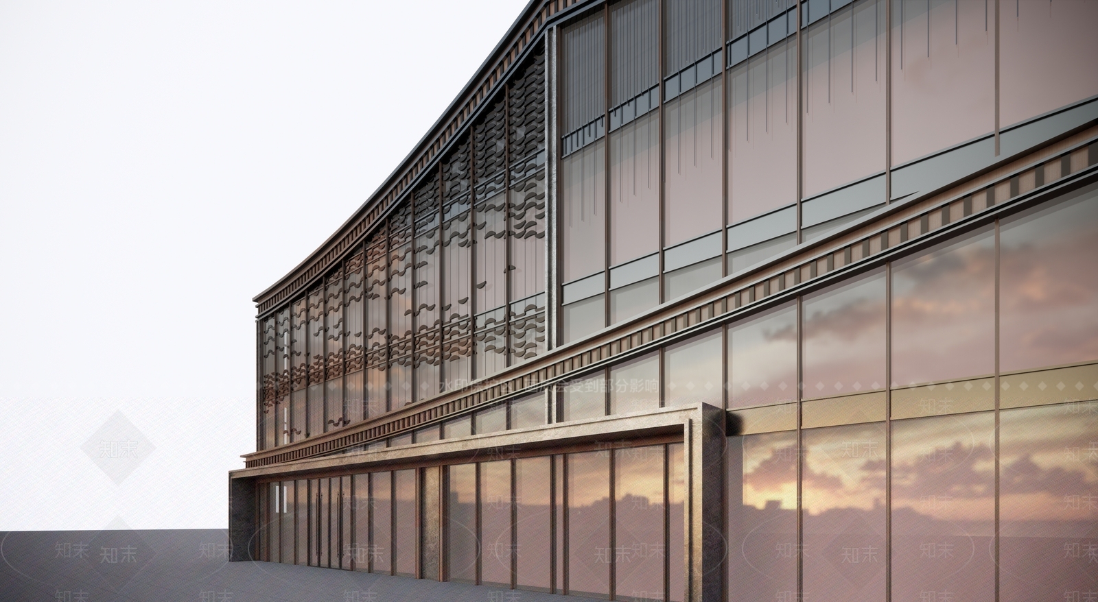 现代新中式展览馆建筑SU模型下载【ID:1165580642】