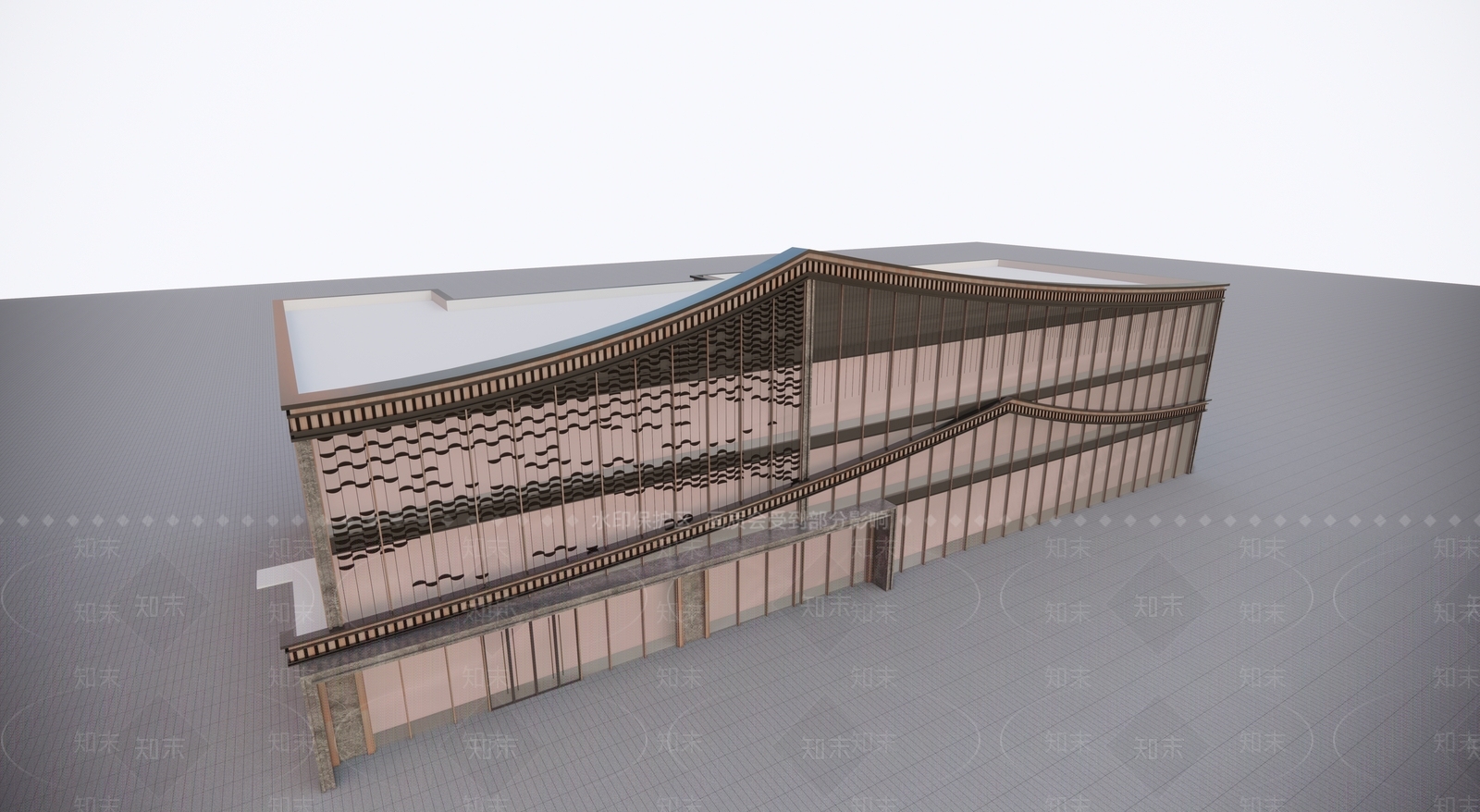 现代新中式展览馆建筑SU模型下载【ID:1165580642】