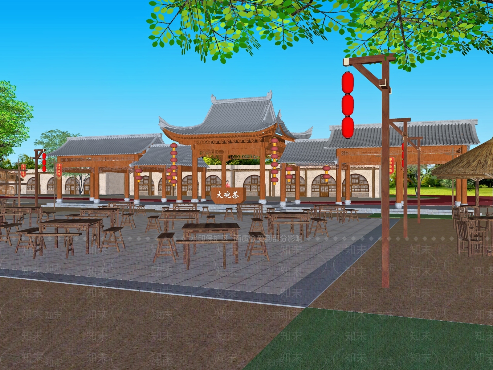 现代新中式乡村庭院SU模型下载【ID:1165583157】