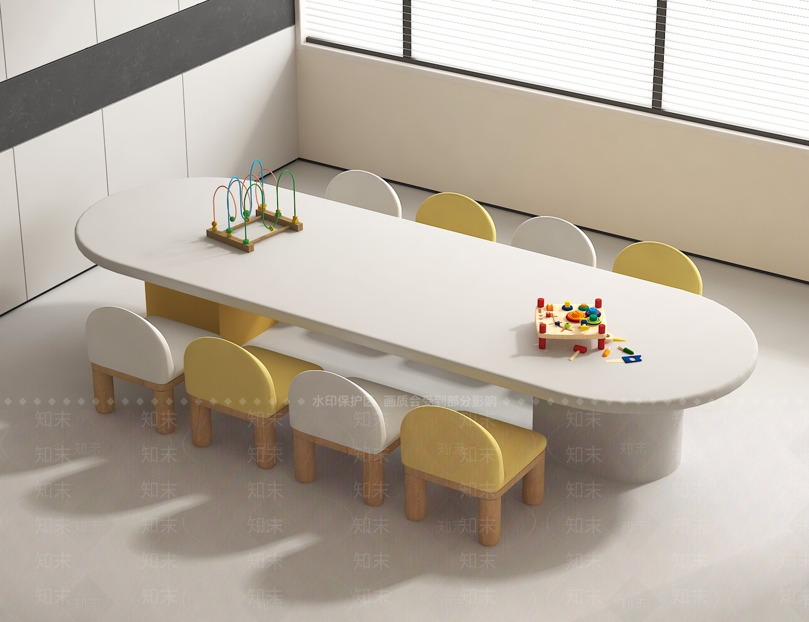 现代中式儿童桌椅3D模型下载【ID:1165585949】
