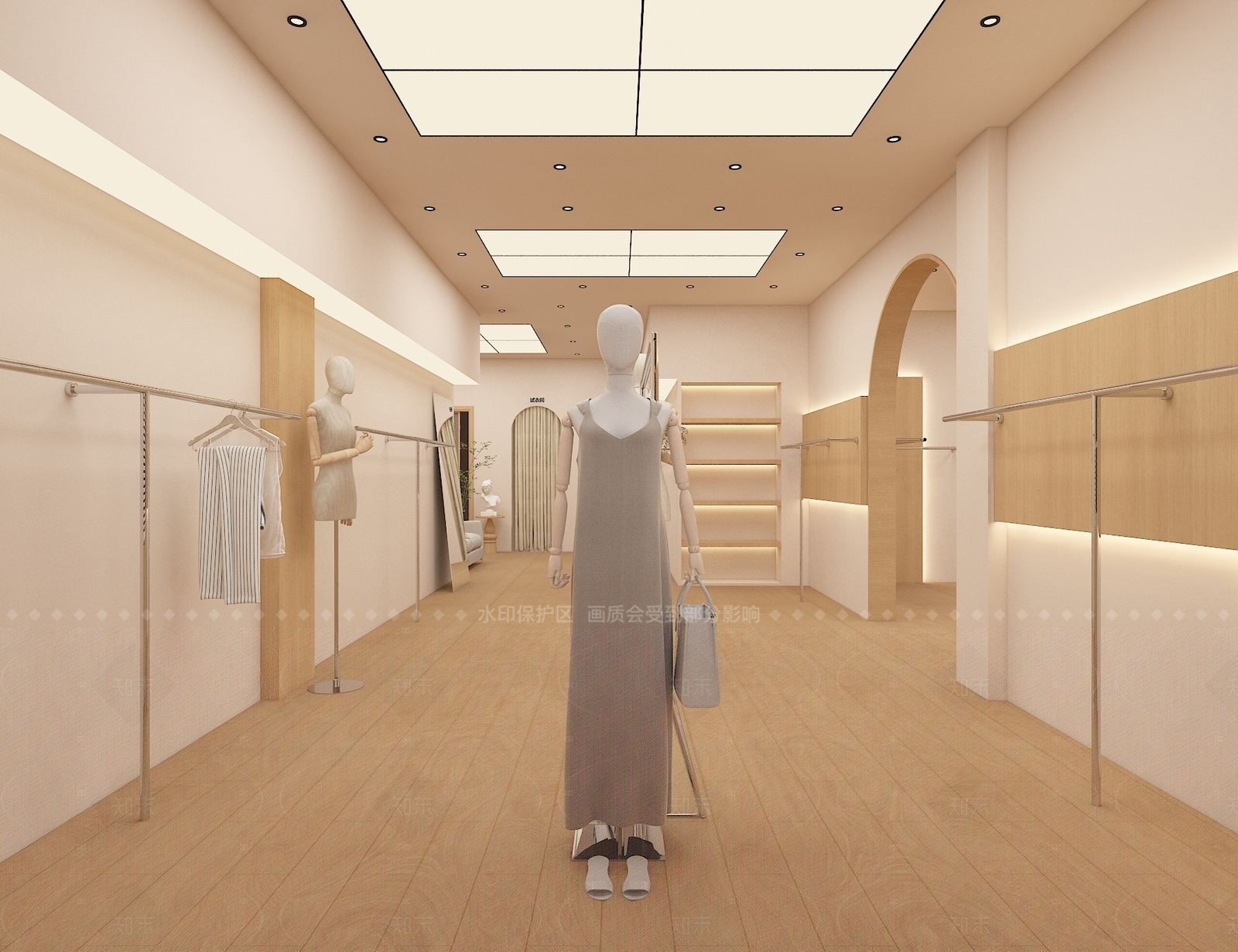 现代原木服装店3D模型下载【ID:1165607611】