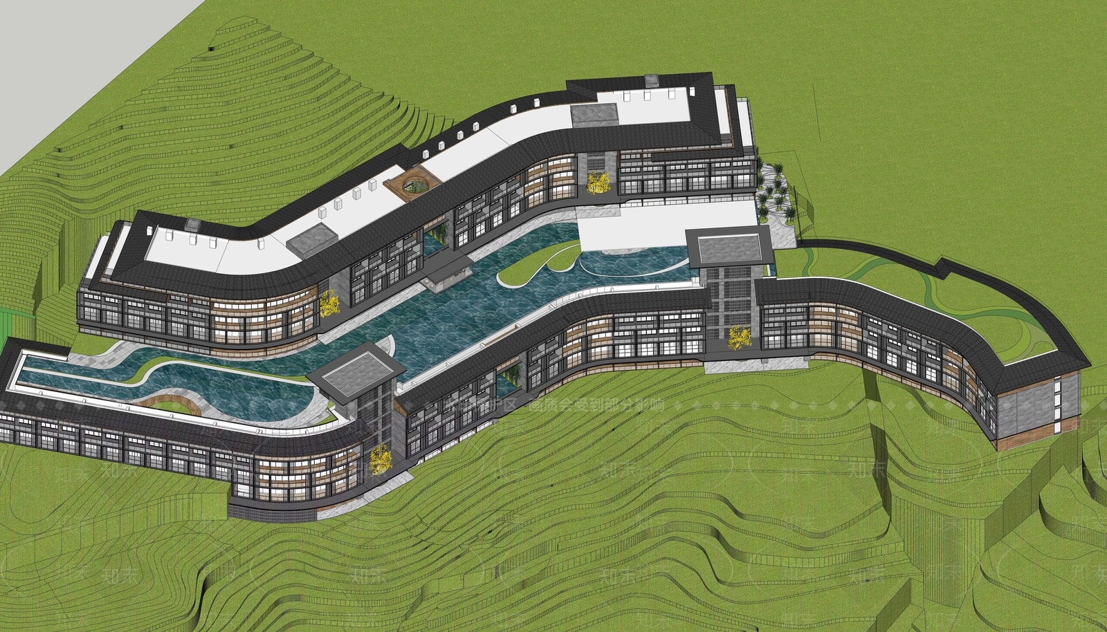 新中式酒店建筑SU模型下载【ID:1165614987】