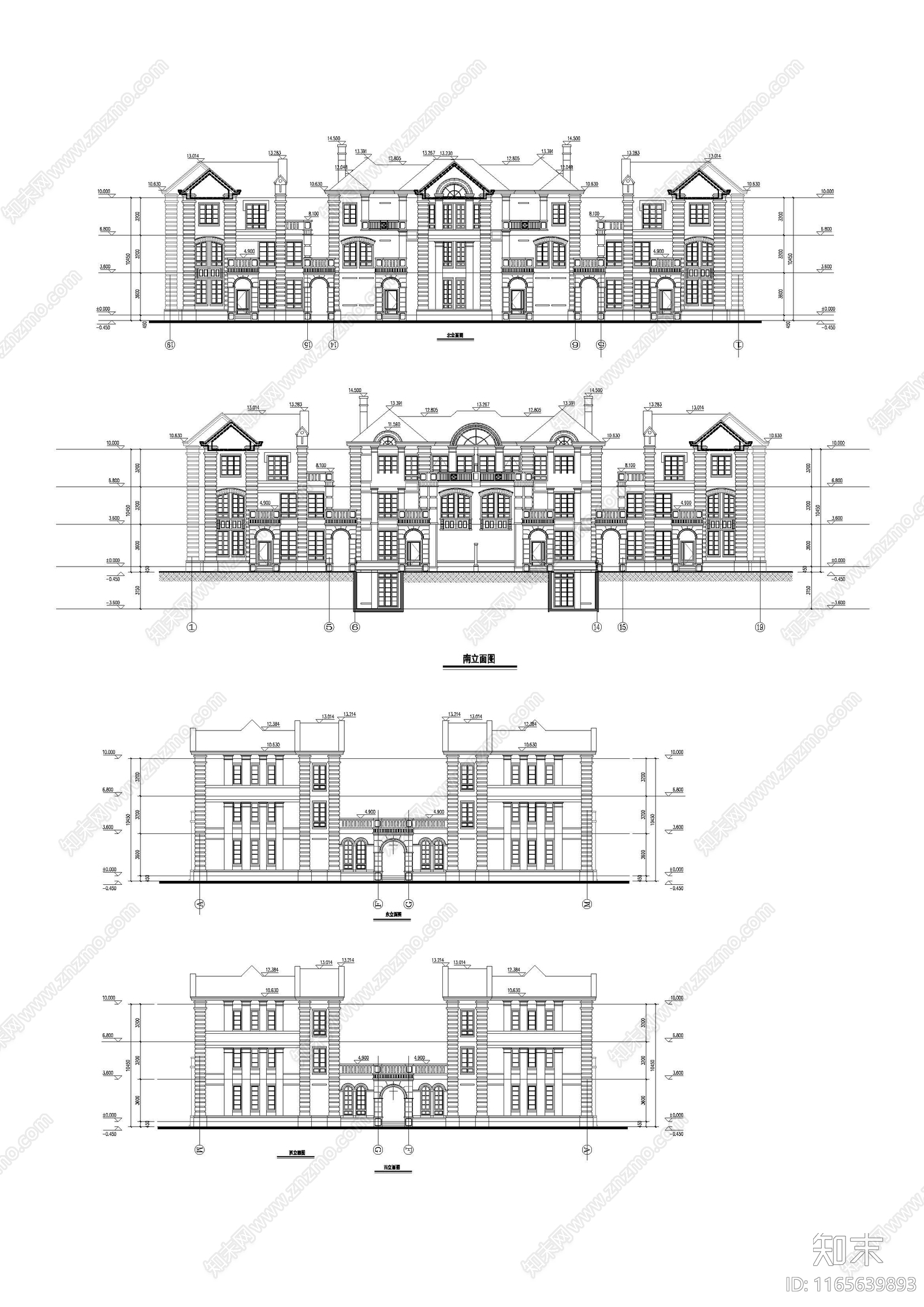 现代新中式四合院cad施工图下载【ID:1165639893】