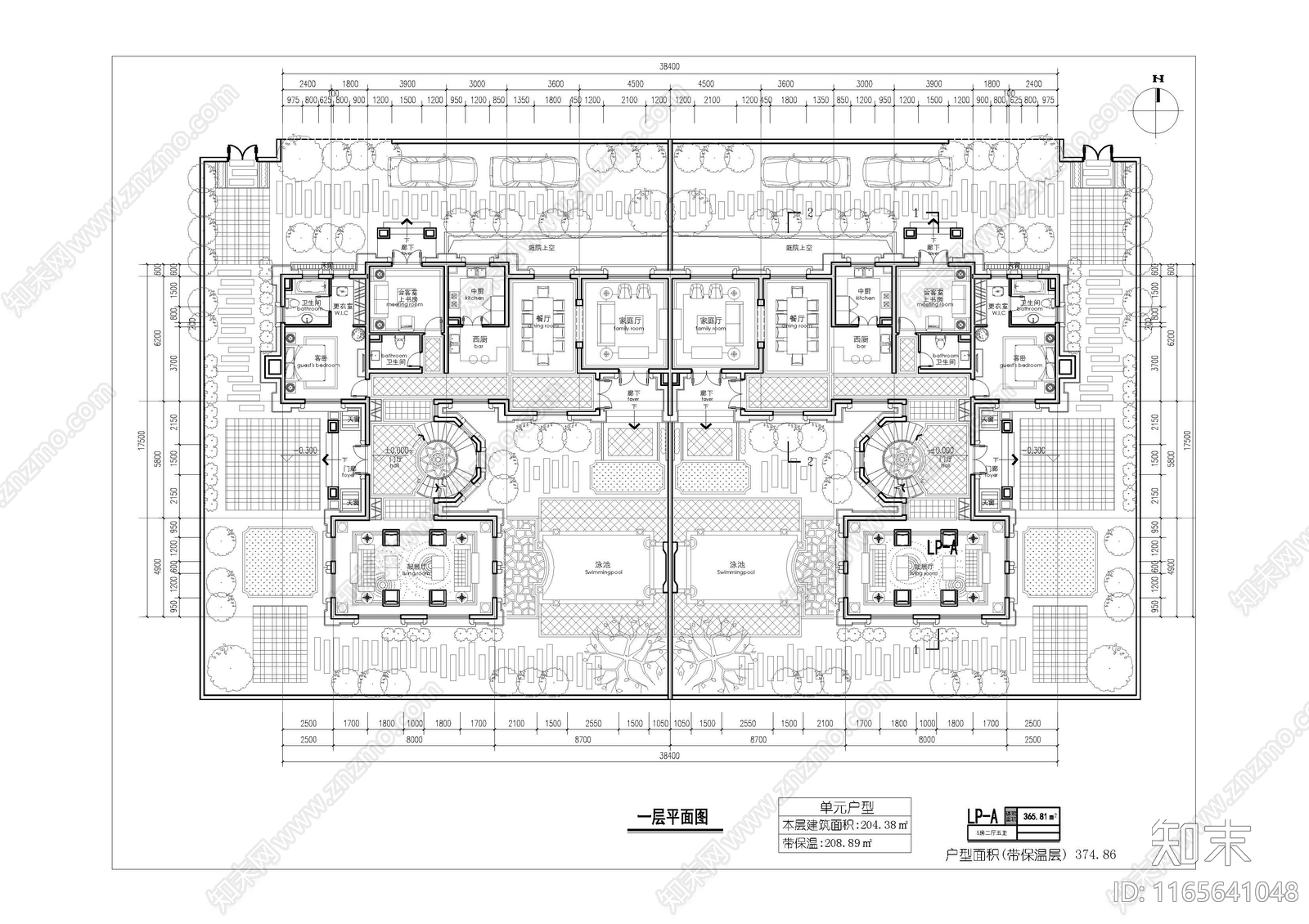 现代新中式别墅建筑施工图下载【ID:1165641048】