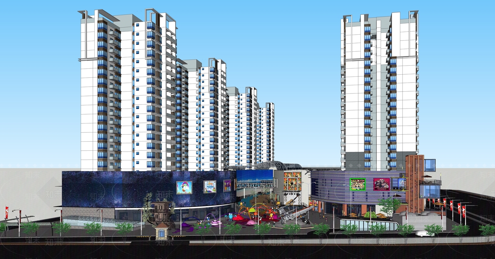 现代商场建筑SU模型下载【ID:1165642721】