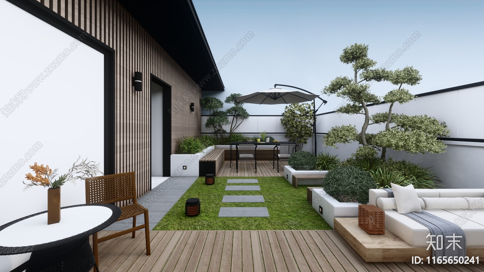 新中式现代屋顶花园SU模型下载【ID:1165650241】