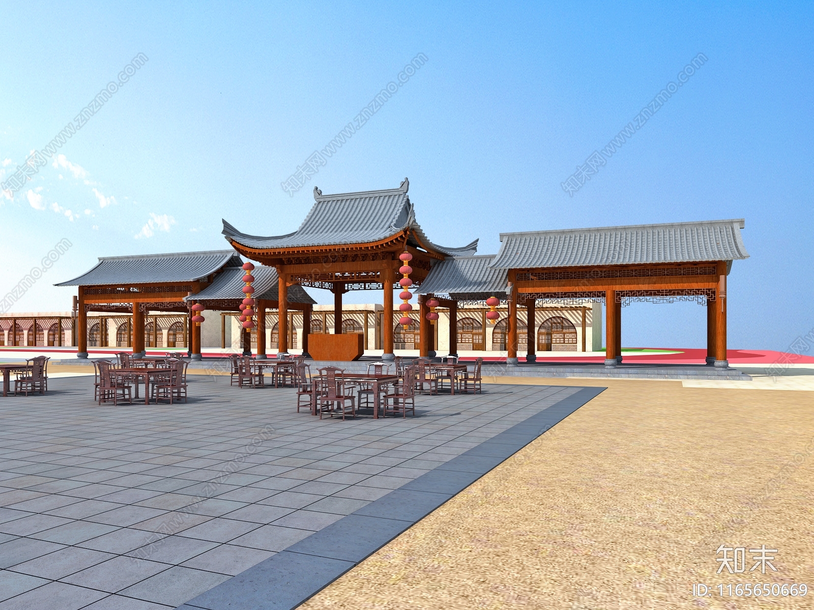 现代新中式乡村景观3D模型下载【ID:1165650669】