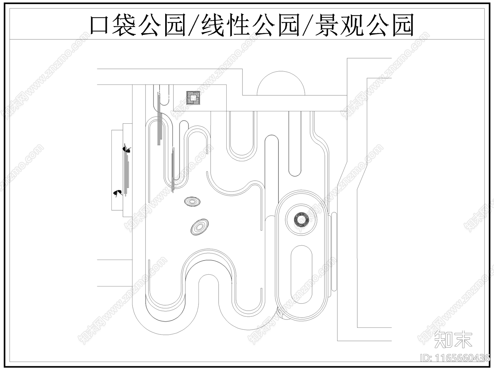 现代公园景观cad施工图下载【ID:1165660436】