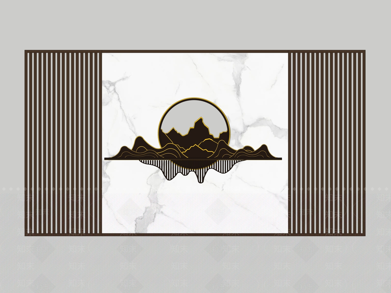 新中式景墙SU模型下载【ID:1165675109】