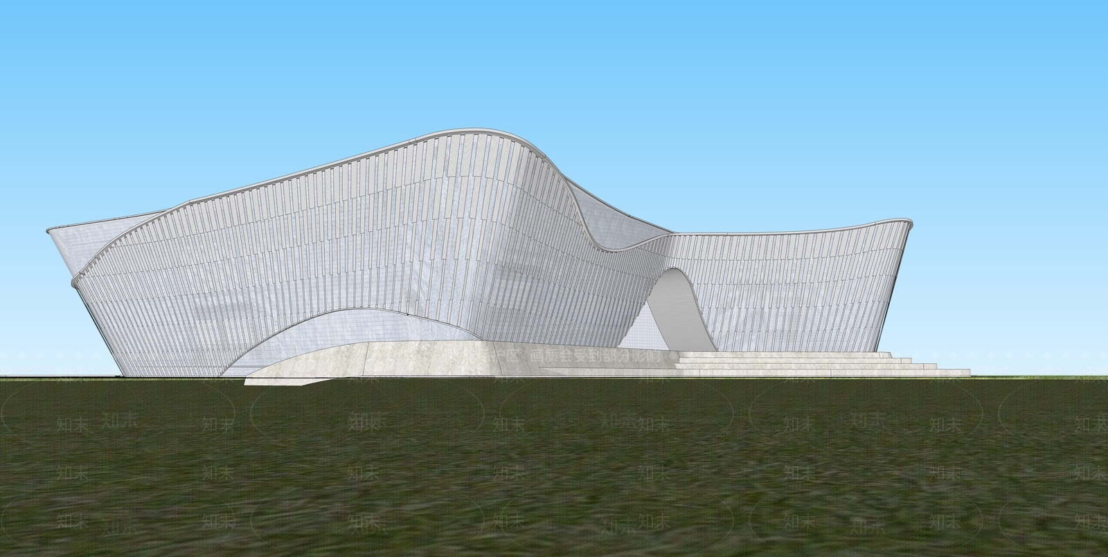 现代展览馆建筑SU模型下载【ID:1165676496】