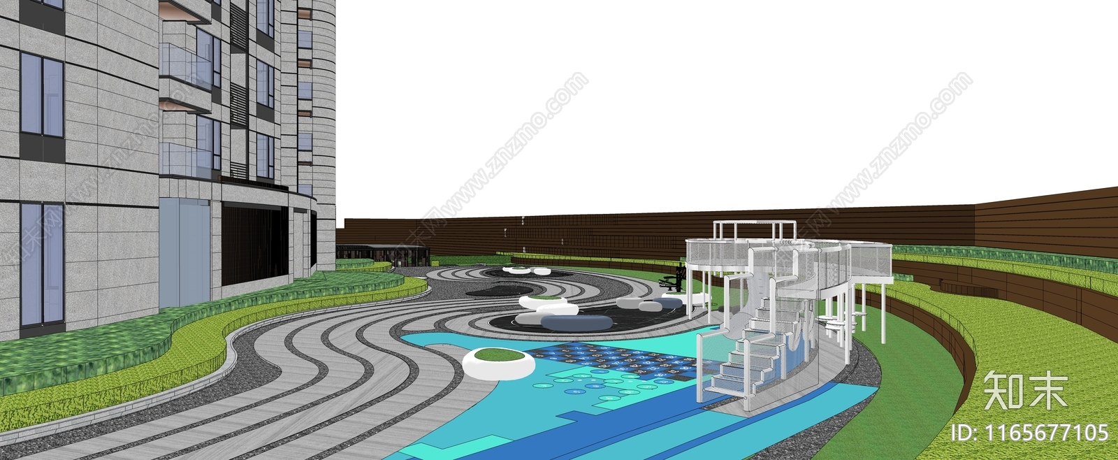 现代小区景观SU模型下载【ID:1165677105】