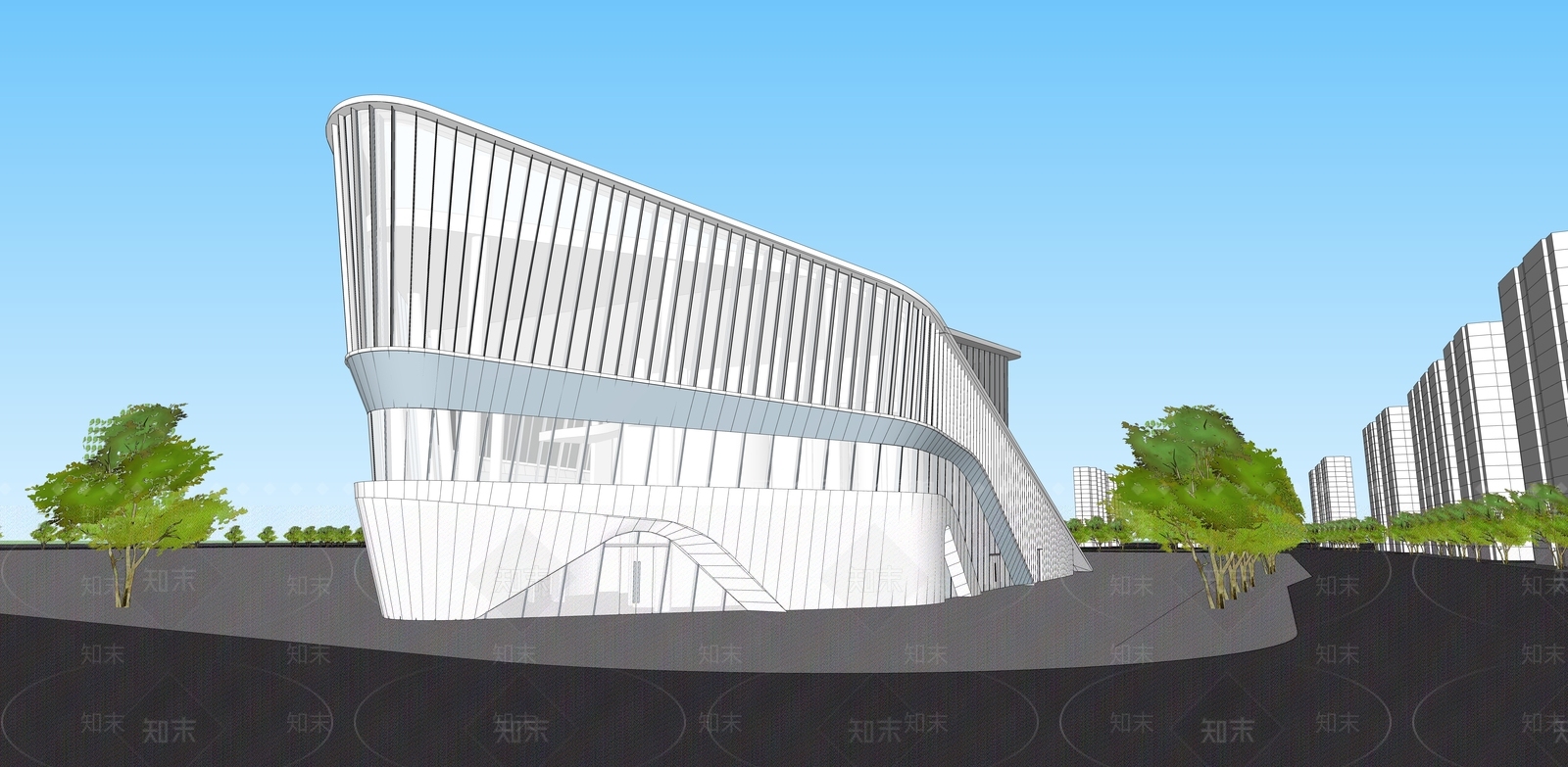 现代展览馆建筑SU模型下载【ID:1165679447】