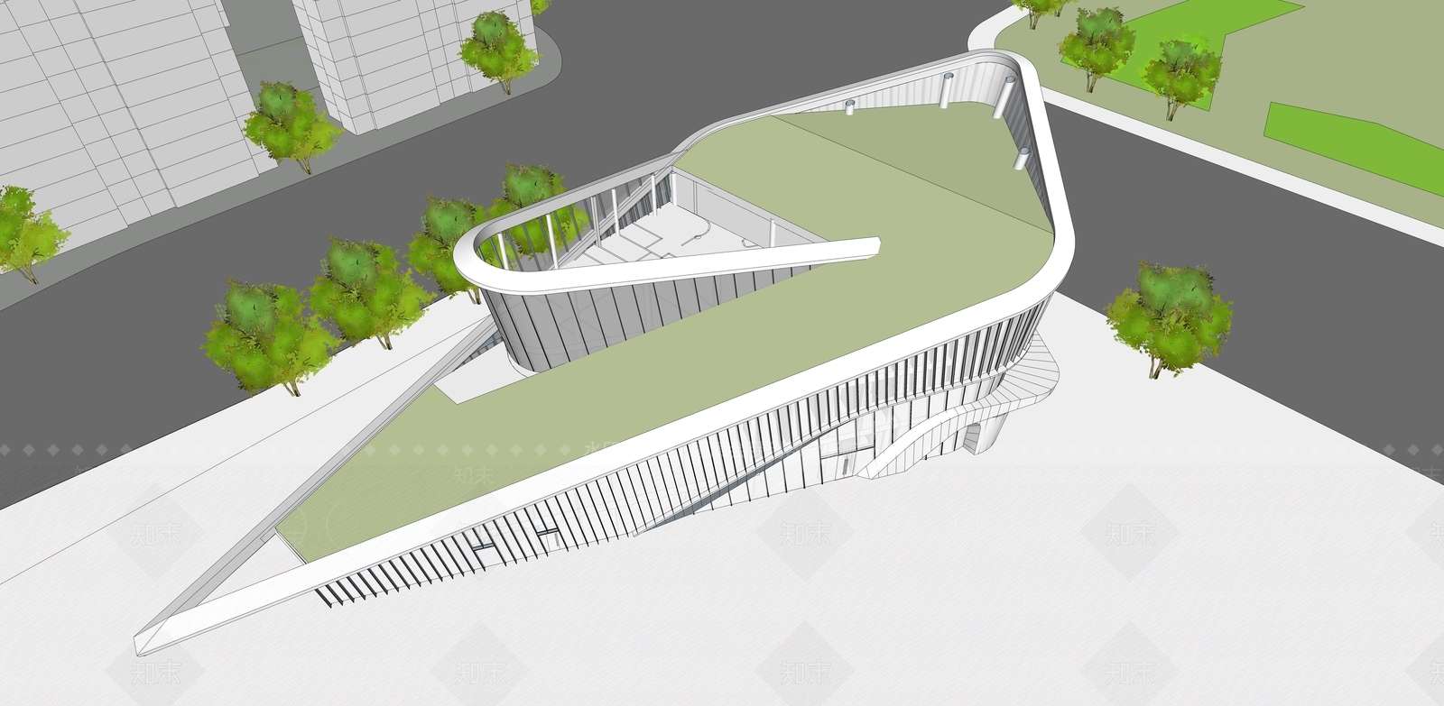 现代展览馆建筑SU模型下载【ID:1165679447】