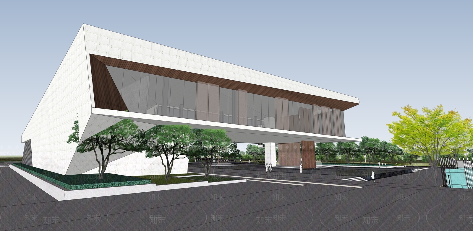 现代展览馆建筑SU模型下载【ID:1165680622】