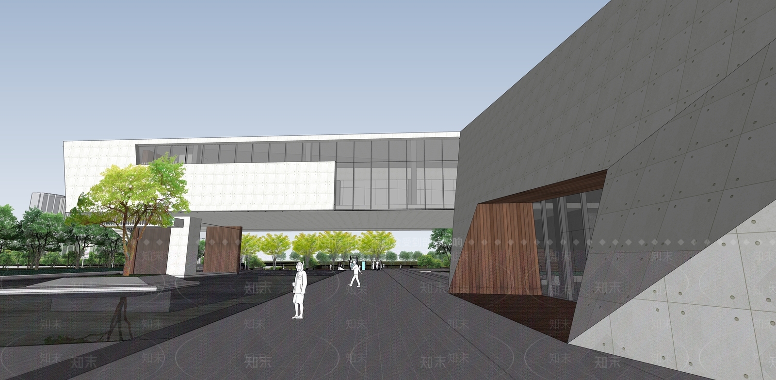 现代展览馆建筑SU模型下载【ID:1165680622】