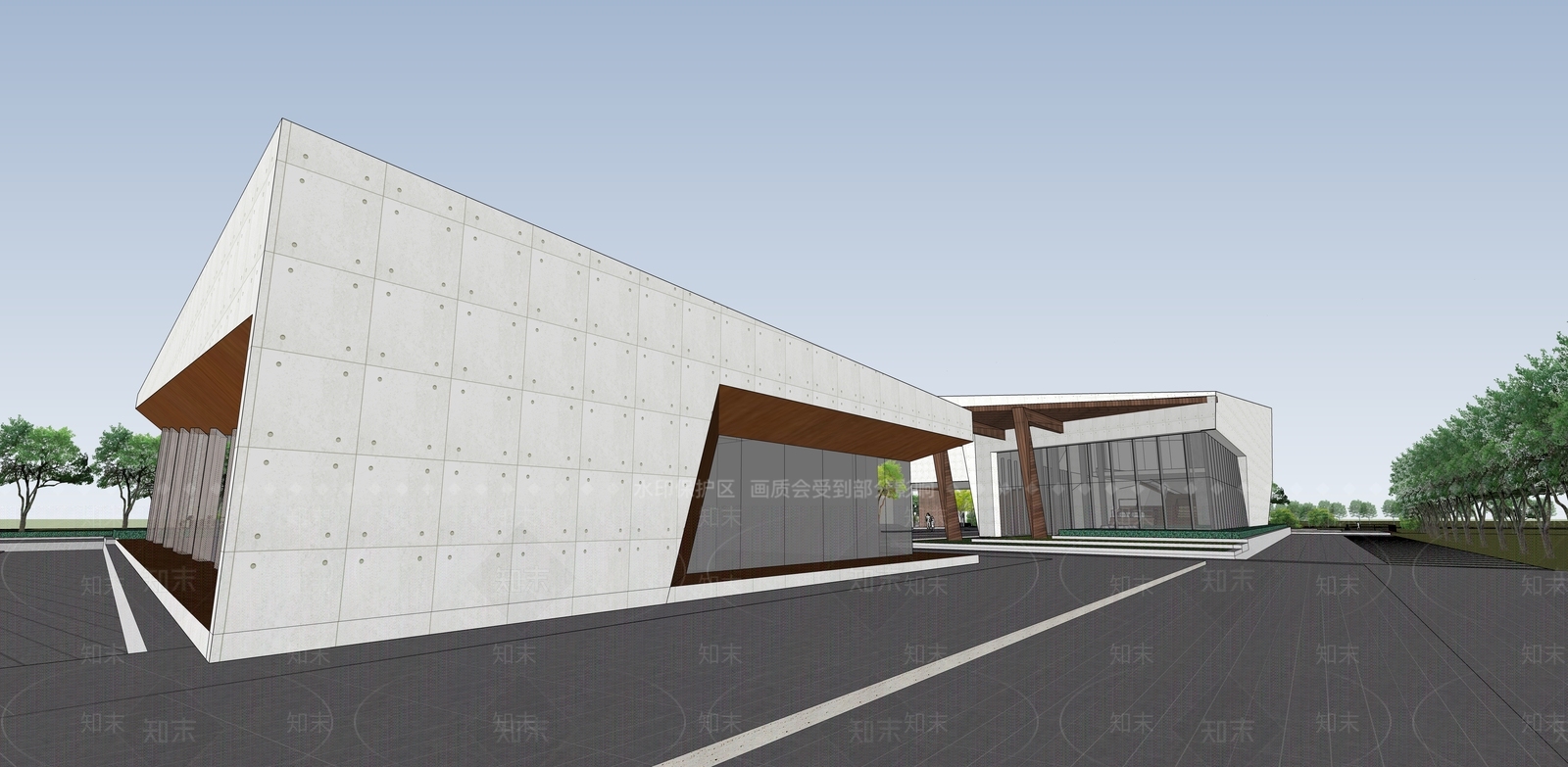 现代展览馆建筑SU模型下载【ID:1165680622】