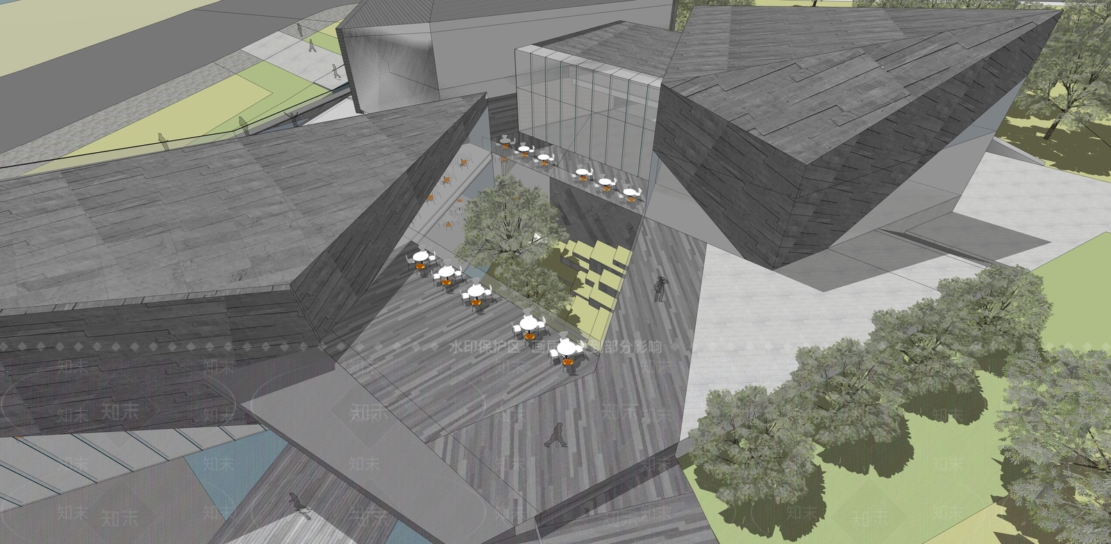 现代展览馆建筑SU模型下载【ID:1165682370】
