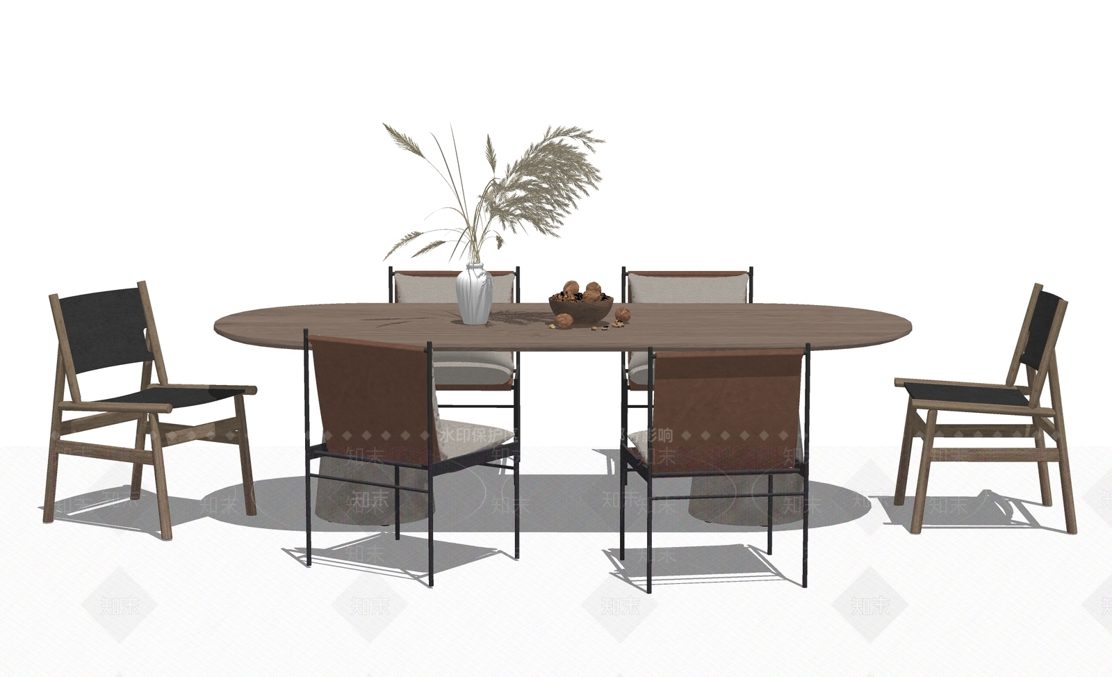 日式侘寂餐桌SU模型下载【ID:1165688971】