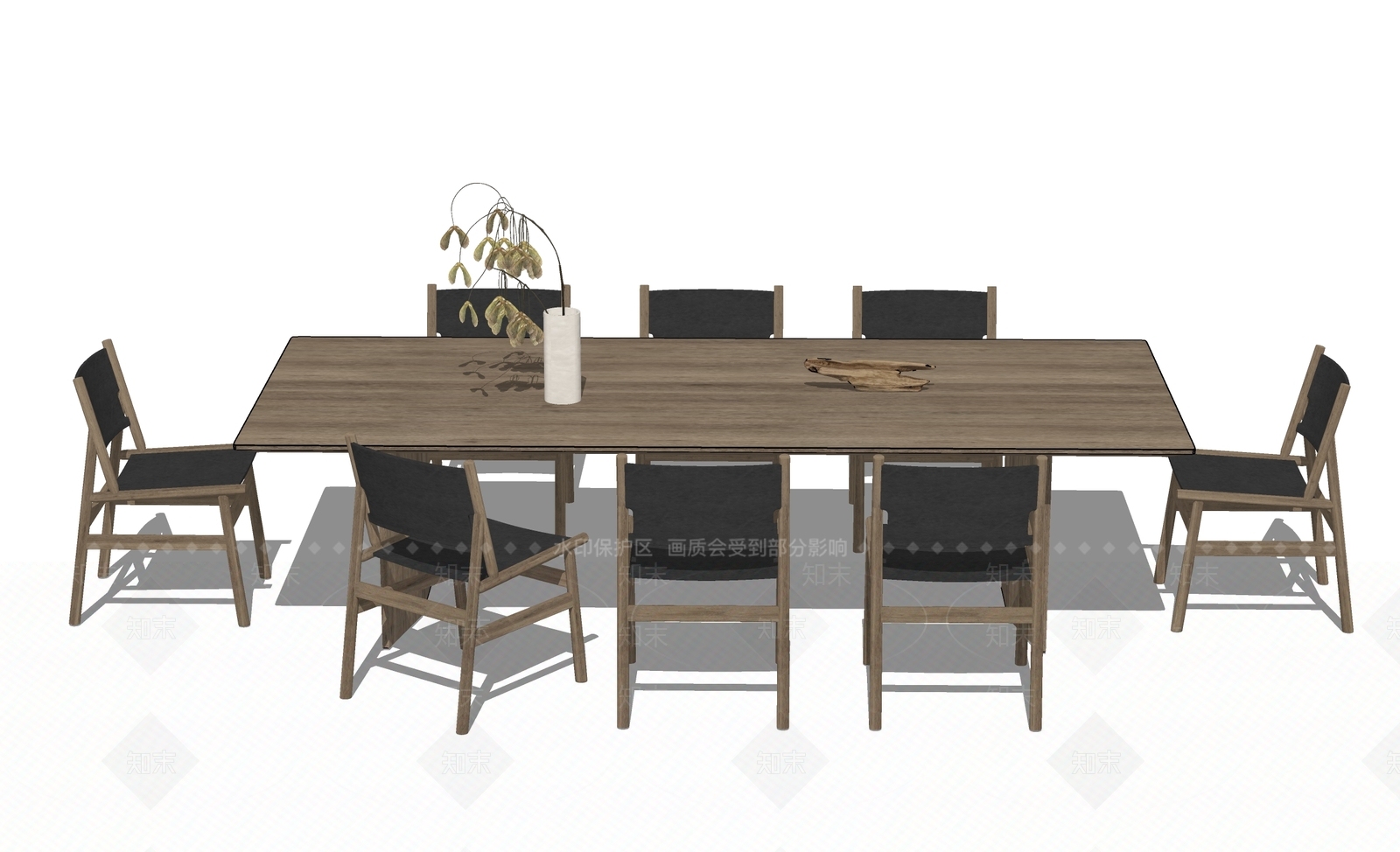 日式侘寂餐桌SU模型下载【ID:1165688928】