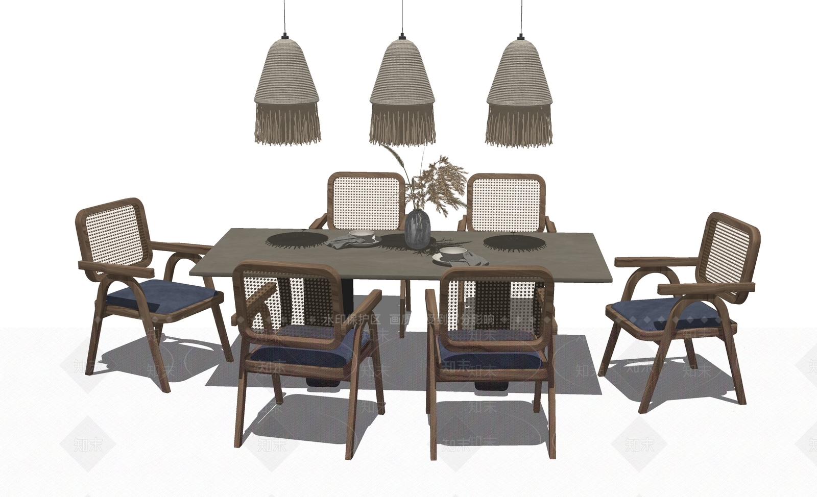 日式侘寂餐桌SU模型下载【ID:1165689186】