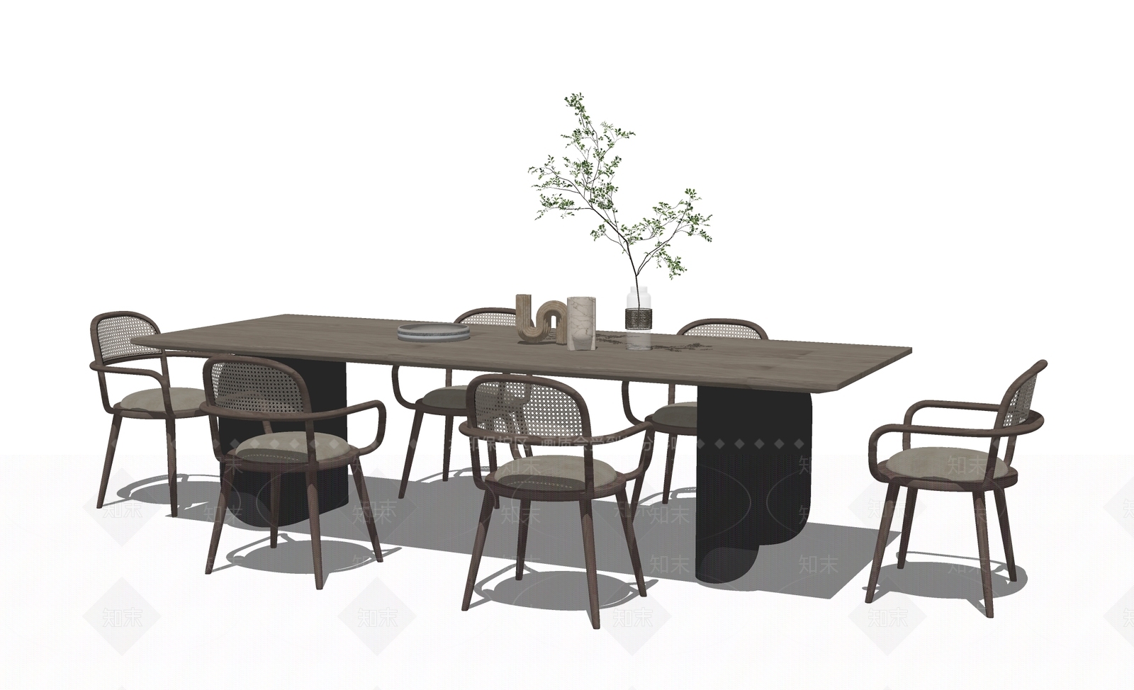 日式侘寂餐桌SU模型下载【ID:1165689294】