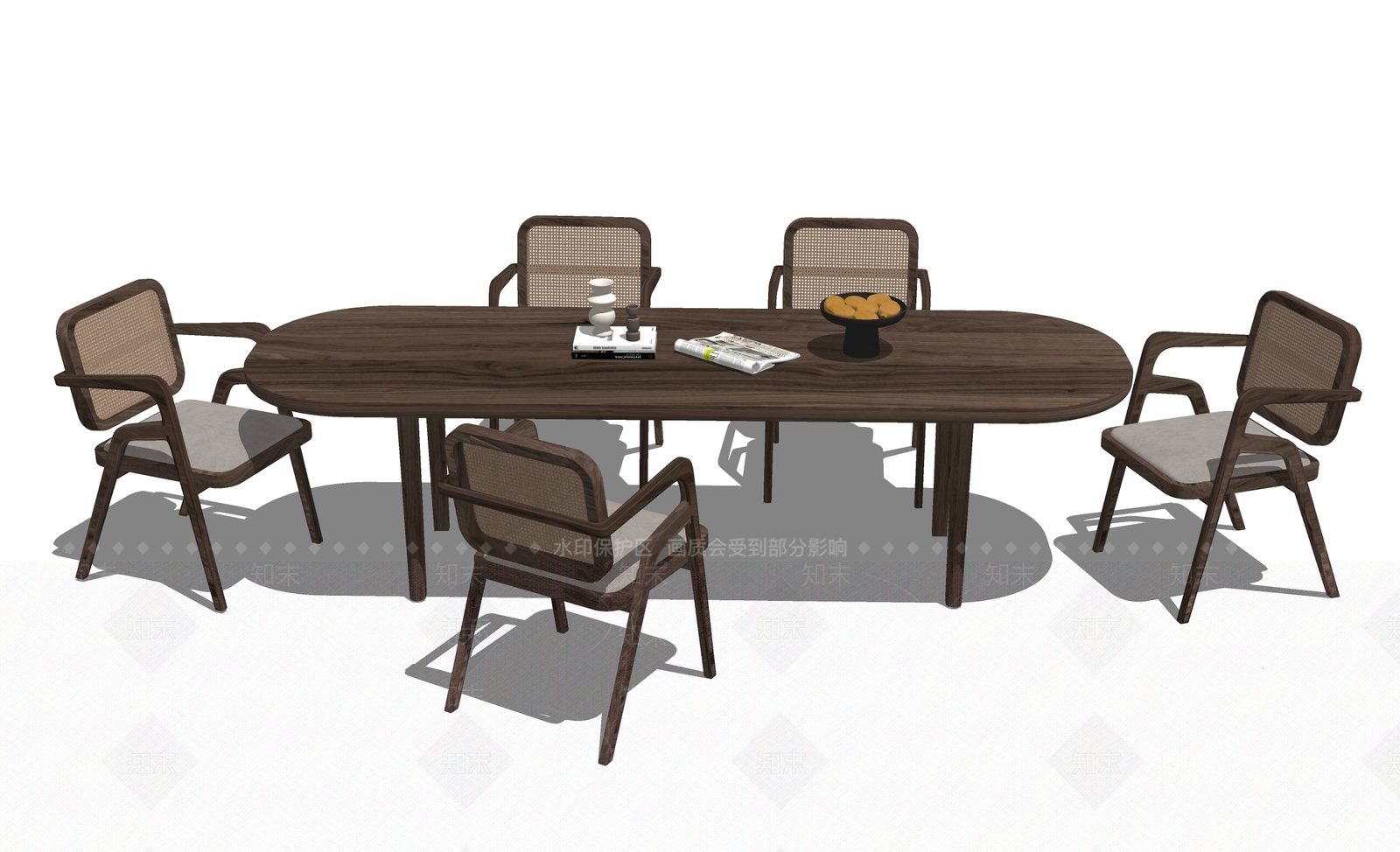 日式侘寂餐桌SU模型下载【ID:1165689471】