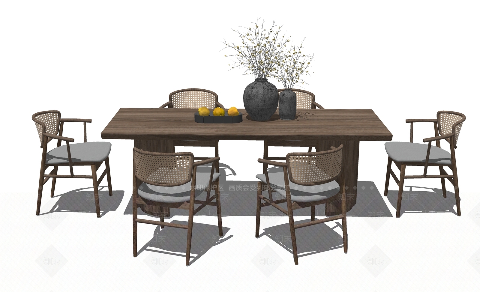 侘寂日式餐桌SU模型下载【ID:1165689822】