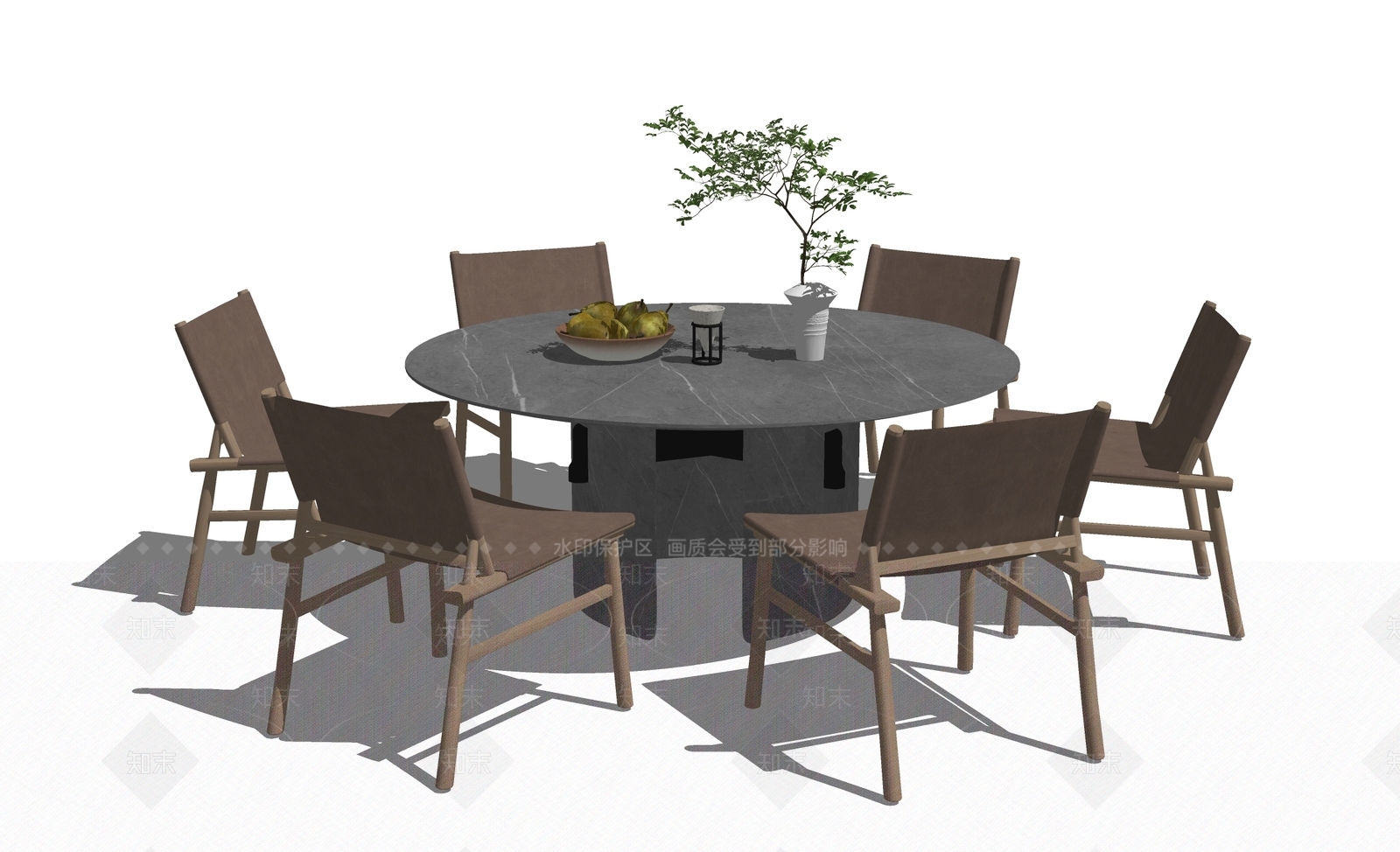 日式侘寂餐桌SU模型下载【ID:1165689972】