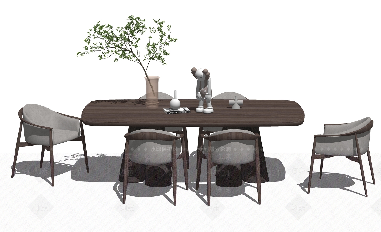 日式侘寂餐桌SU模型下载【ID:1165690025】