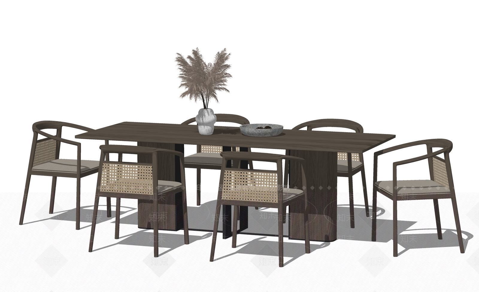 日式侘寂餐桌SU模型下载【ID:1165690067】