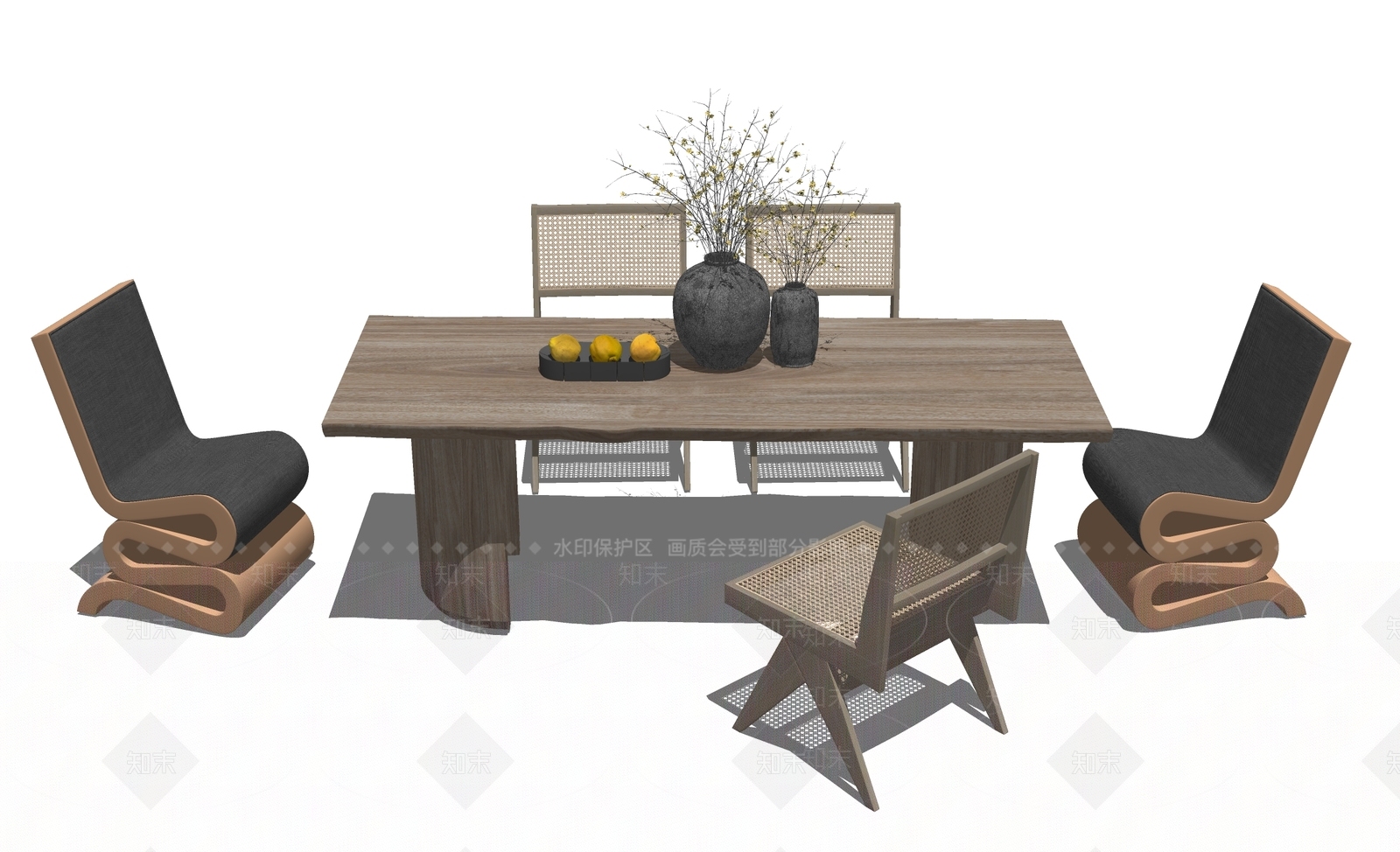 日式侘寂餐桌SU模型下载【ID:1165690136】